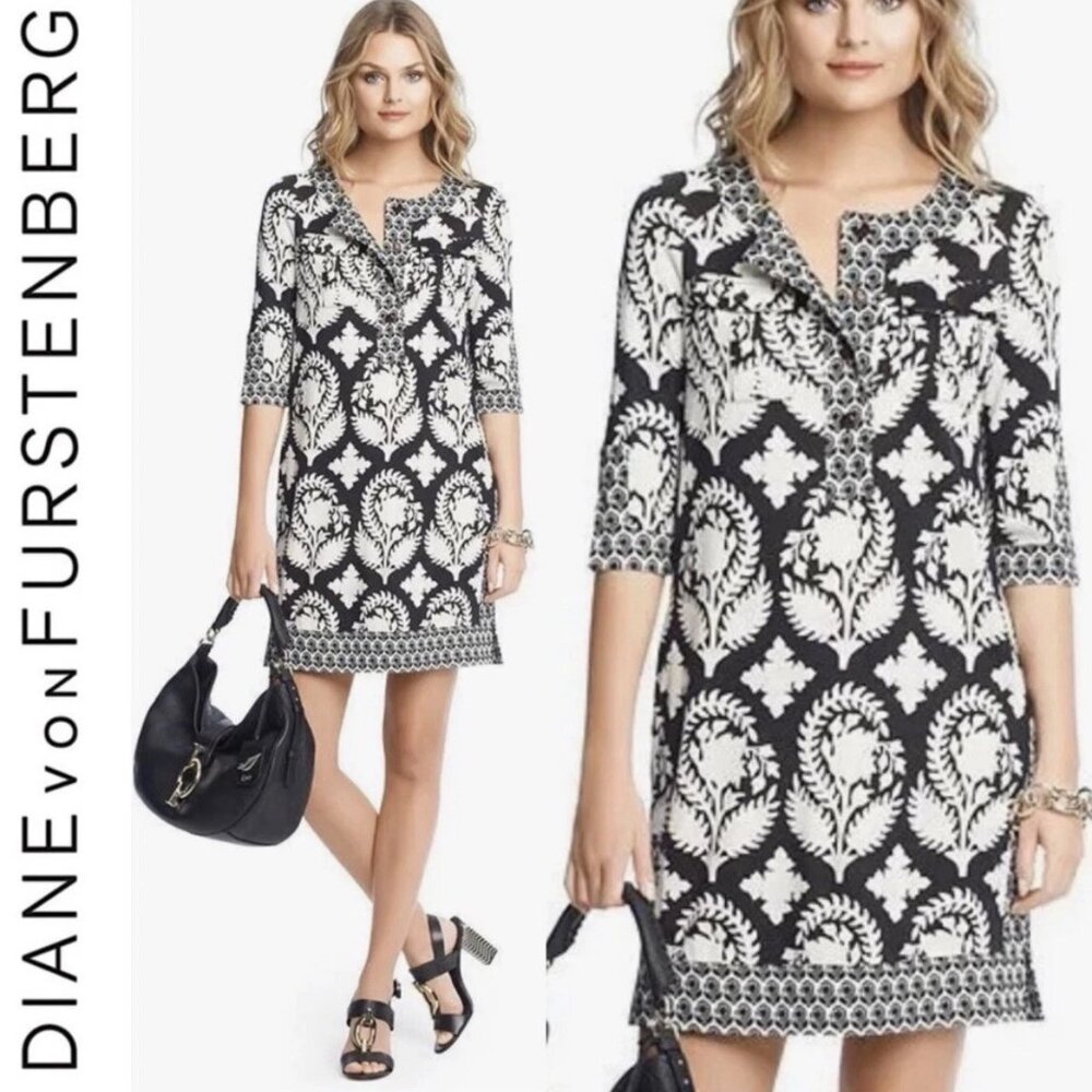 Diane Von Furstenberg 100% Silk SADIE Indian Brocade Floral DRESS Size 2